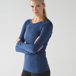 Classic Lululemon Swiftly Tech Black/Sapphire Long Sleeve Top Size 12